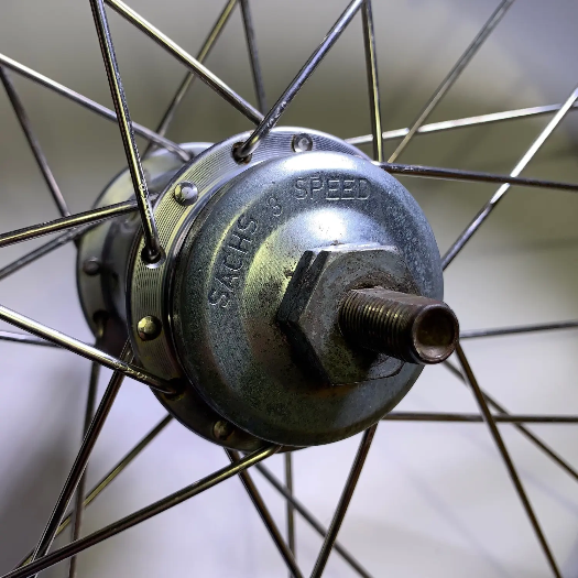 Brompton SACHS rear wheel showing manufacturer marking