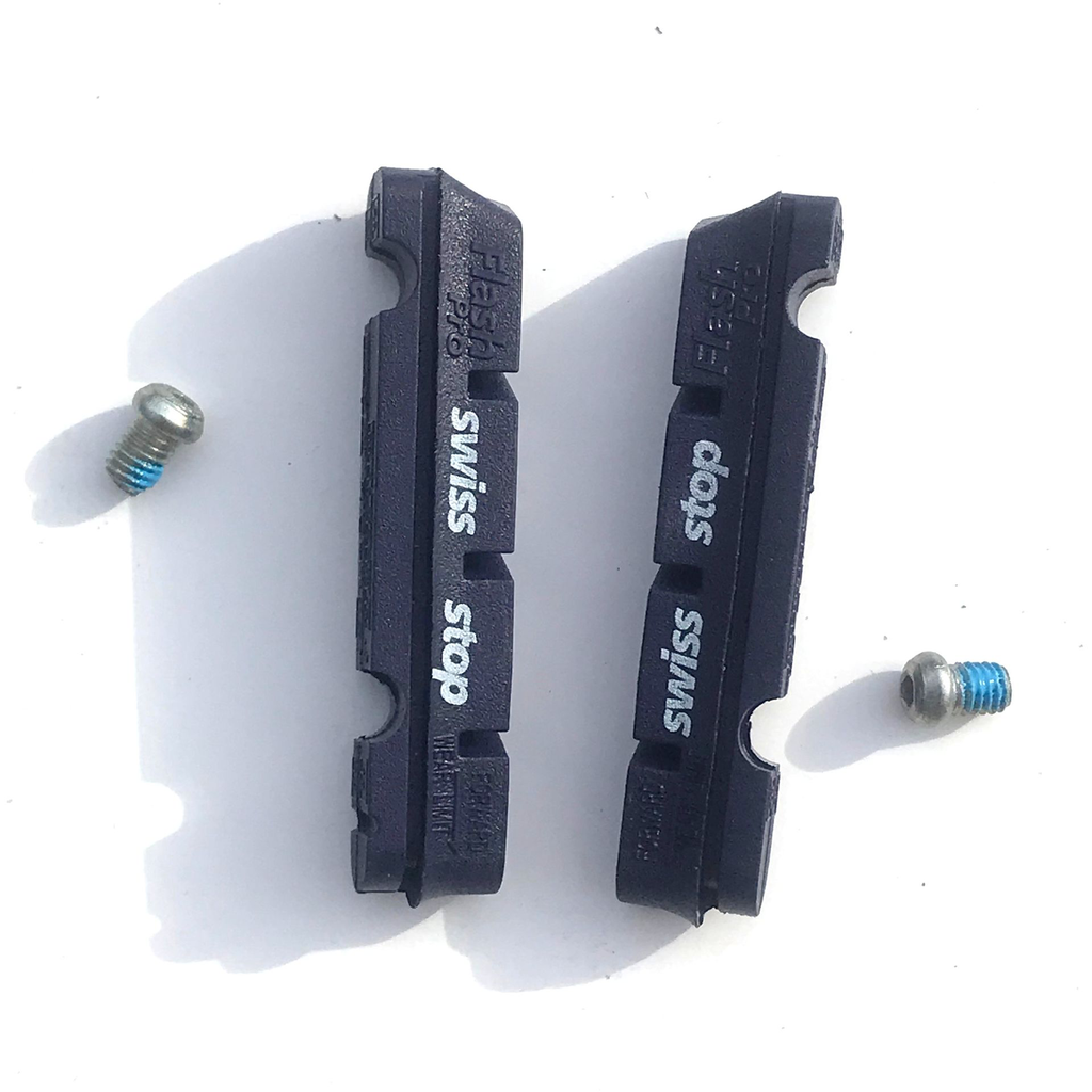 SwissStop BXP brake pads - pair and retaining screws.webp