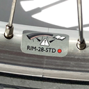 Brompton standard 16 inch silver front bicycle wheel showing rim type.webp