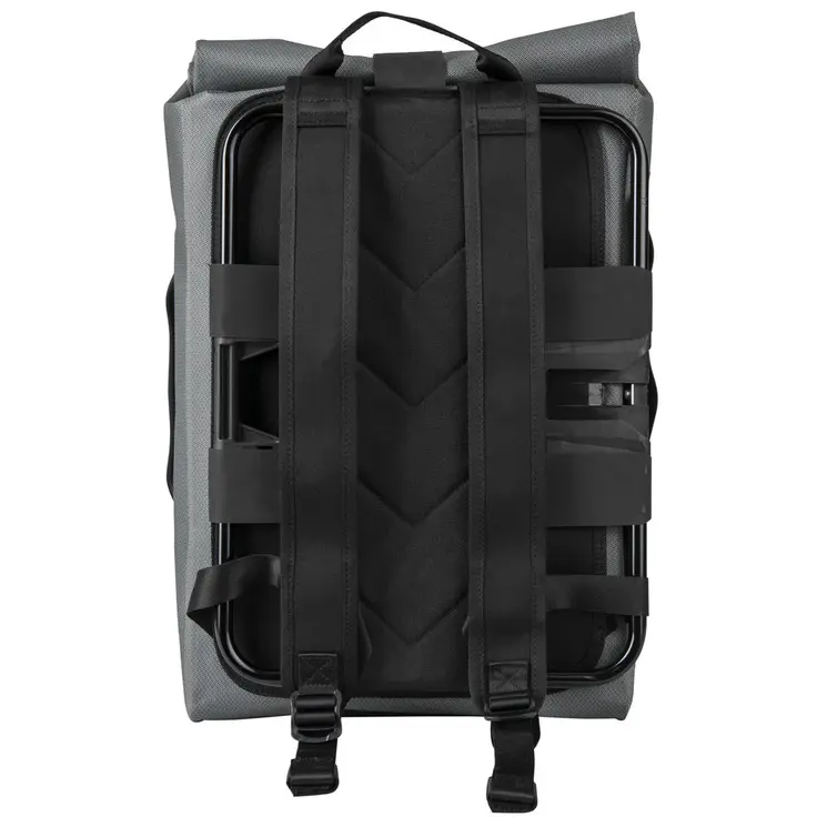 Brompton Graphite waterproof backpack - showing rear frame for mounting to Brompton.webp