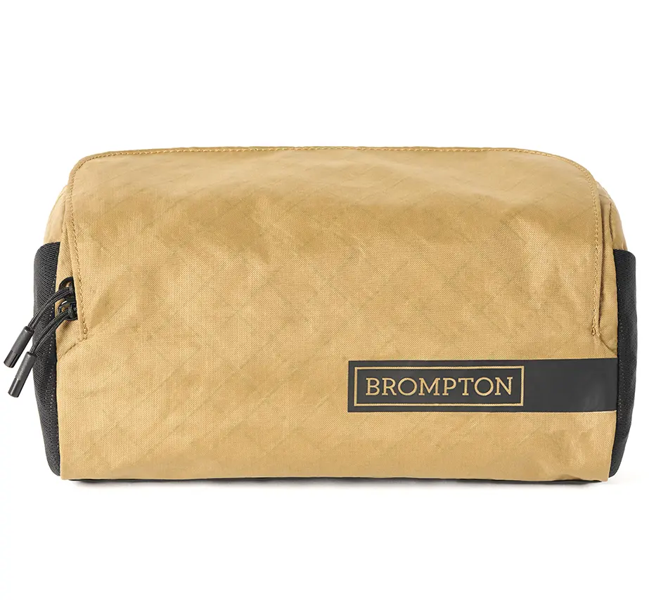 Brompton handlebar bag bronze front view.webp