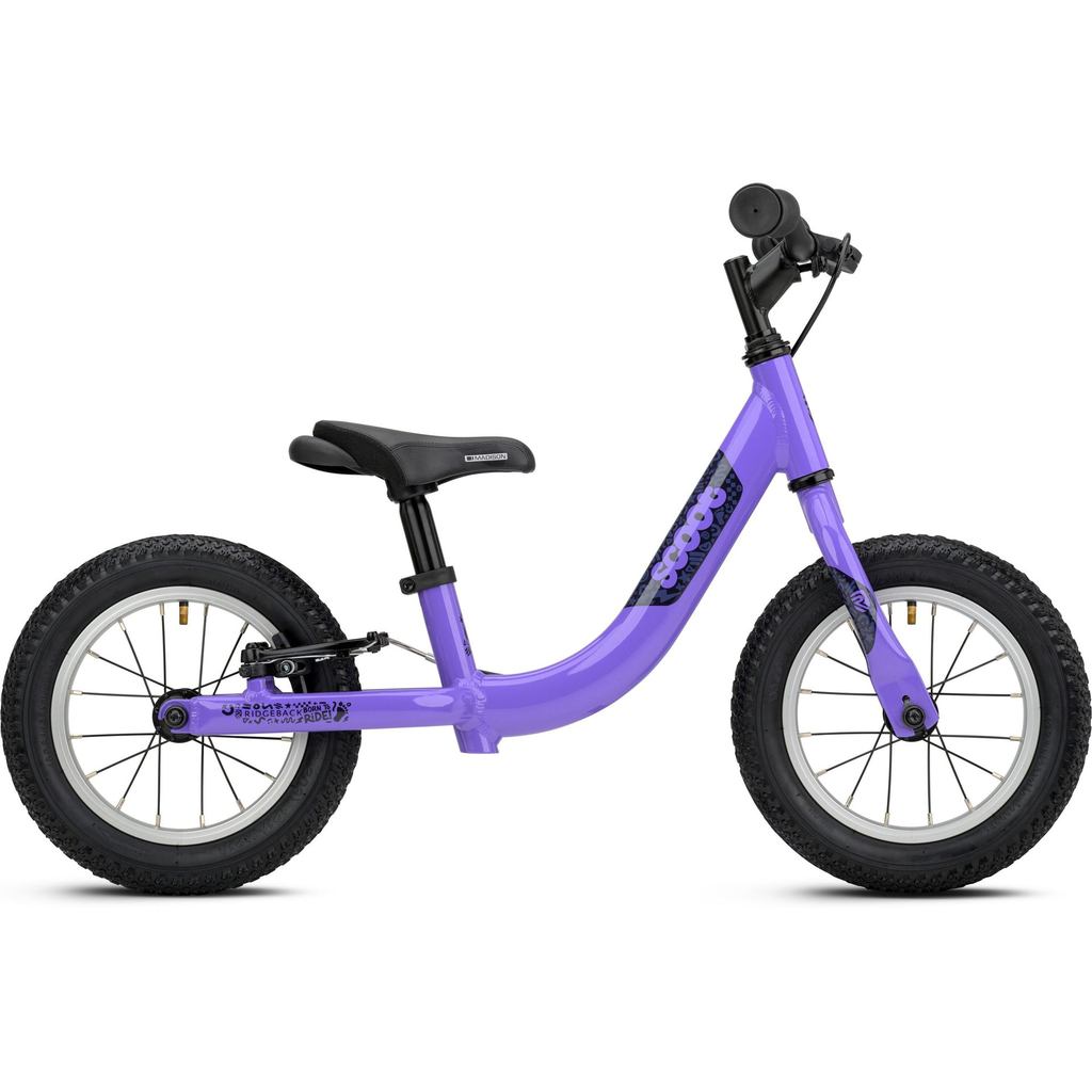 Ridgeback Scoot Kids Balance Bike - Polly Pink colour - Side view - stock photo rb1412600_scoot_lilac_detail_01.webp