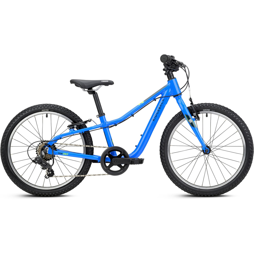 Ridgeback MX20 Kids Bike 20 inch - Big Blue colour - side view - stock photo rb1631000_mx20_blue_detail_01.webp