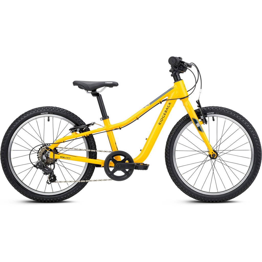 Ridgeback MX20 20 inch wheel size Kids Bike - Yeehaw Yellow colour - side view - stock photo rb1631100_mx20_yellow_detail_01.webp