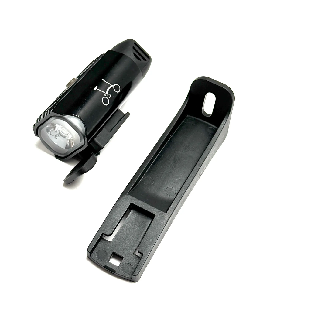 Brompton G Line front light showing Brompton logo and bracket.webp