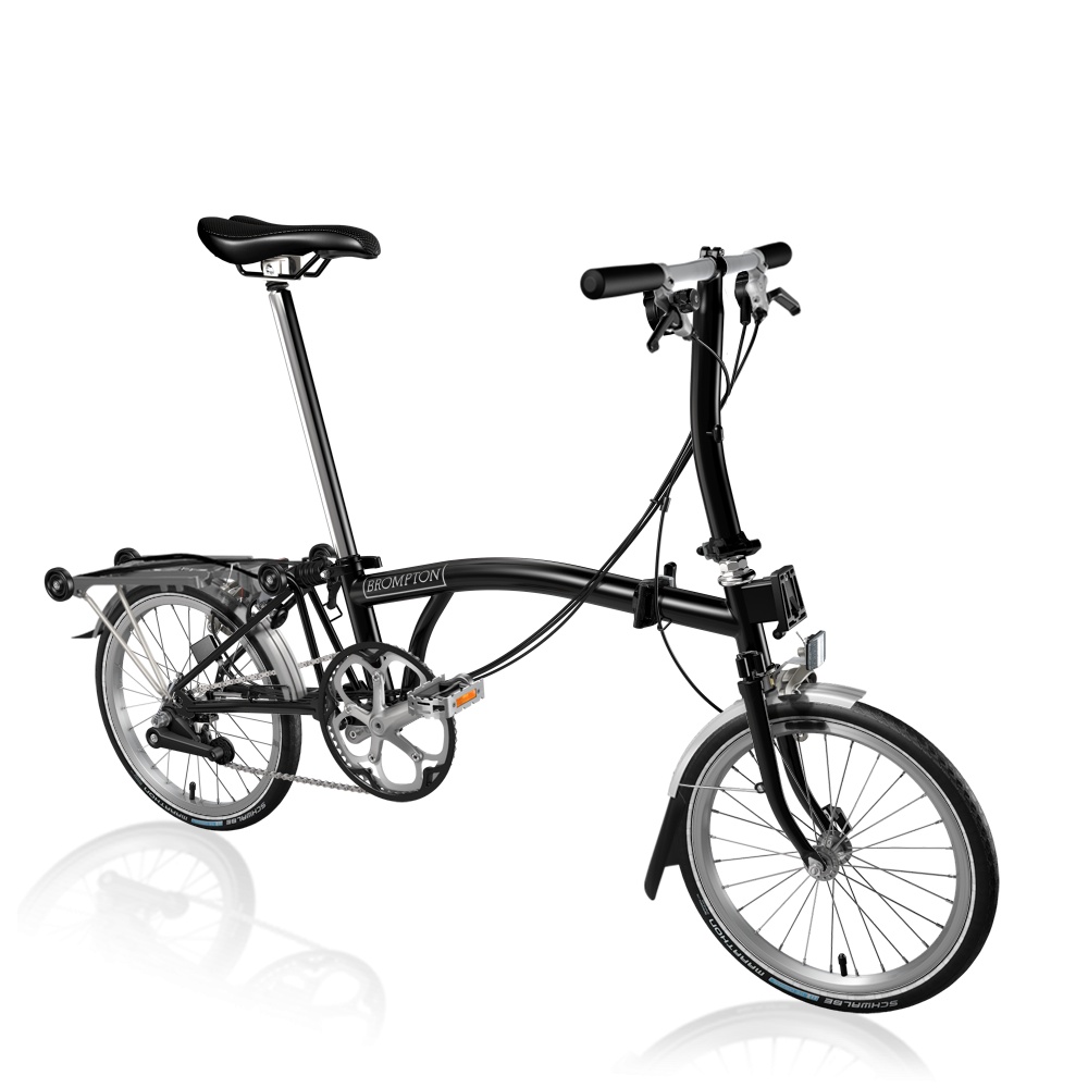 [B-S6R-BK.BK] Brompton C Line Explore Low folding bike - Black - with rack