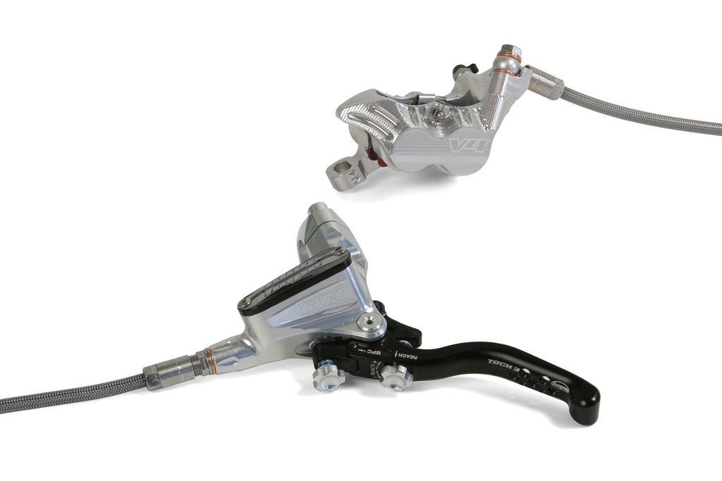 EU spec Hope Tech 3 V4 Rear- Braided - No Rotor - Silver L/H