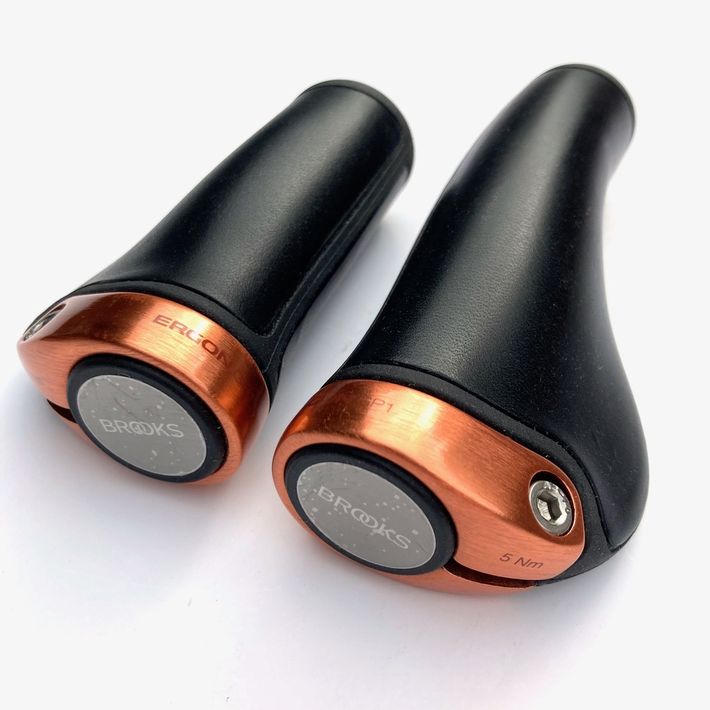 [BLG6 A27202] Brooks Ergon GP1 Leather Handlebar grips - black / Copper - 130 / 100