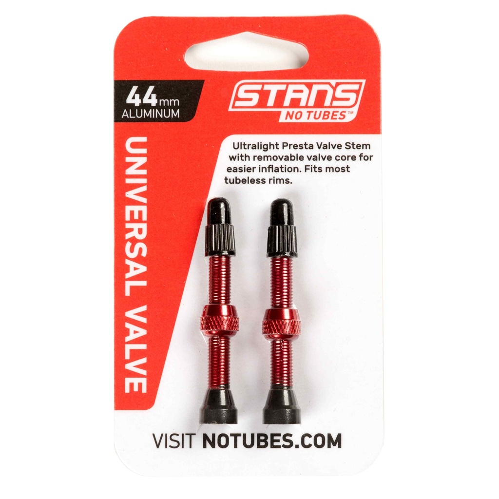 Stans Notubes Universal Presta Coloured Alloy Valve Stem (pair) - 44mm Red