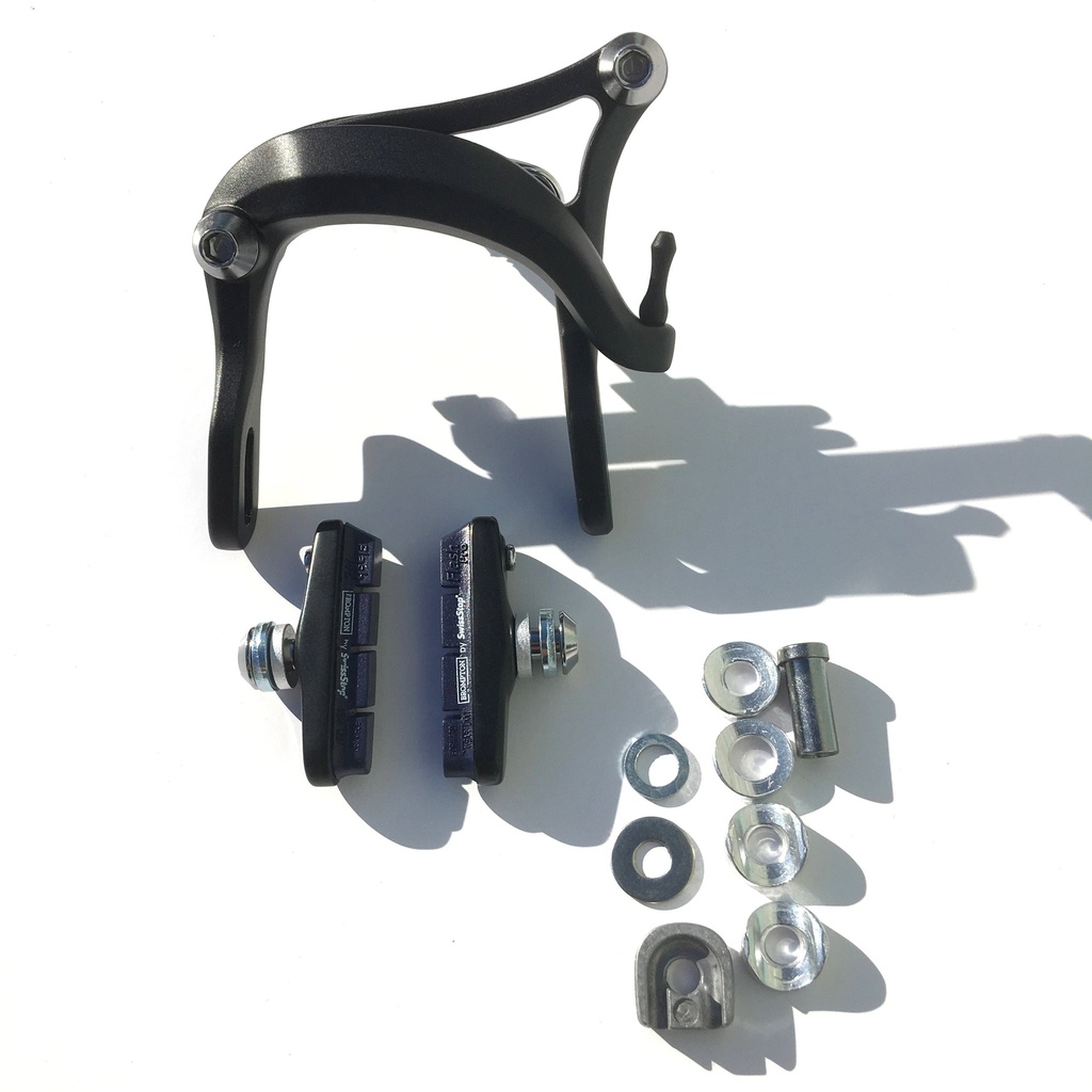 Brompton brake caliper with Swiss Stop pads - black