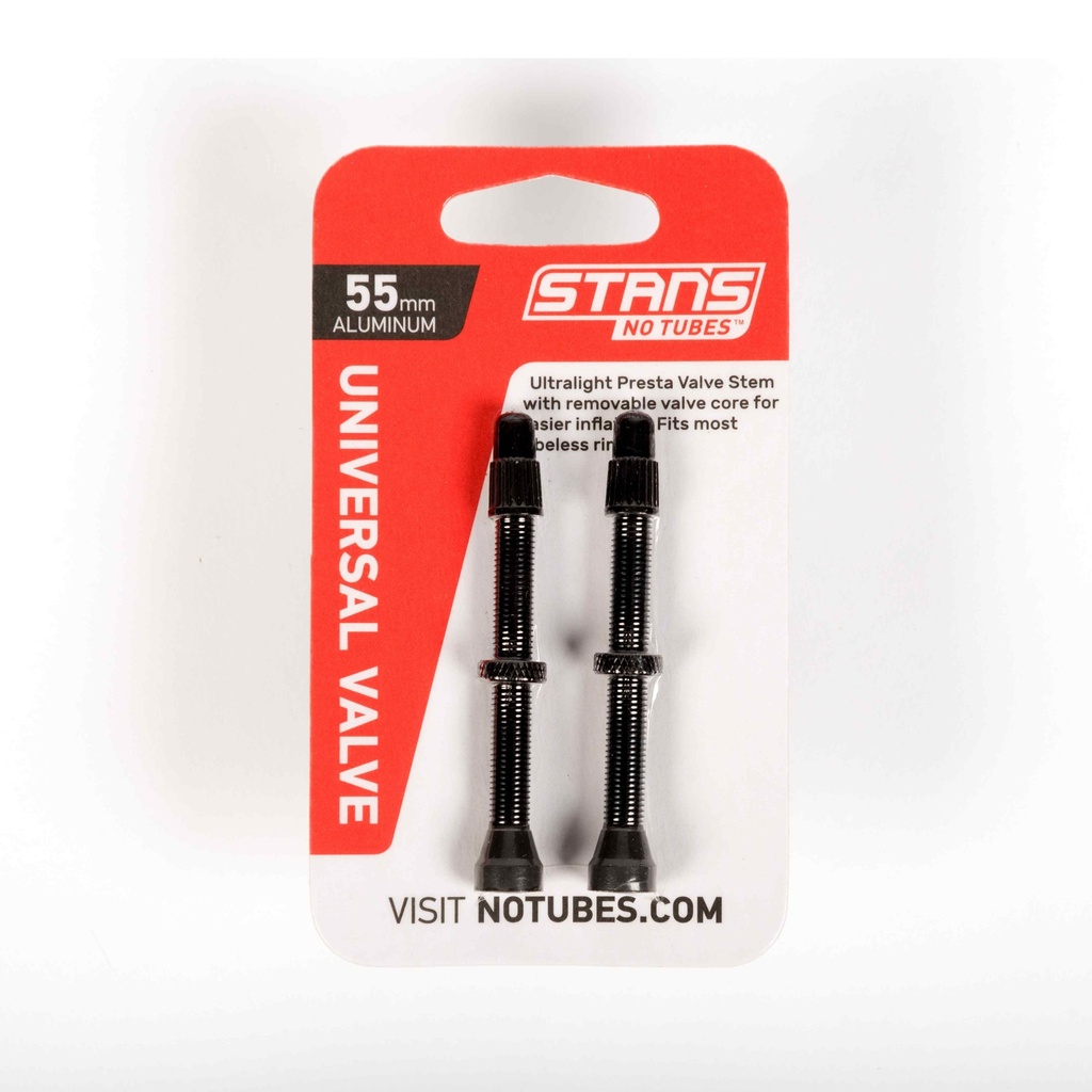 [AS0151] Stans Notubes Universal Presta Coloured Alloy Valve Stem (pair) - 55mm Black