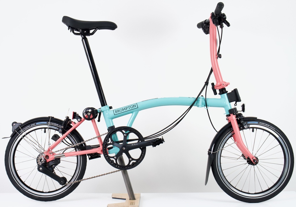 [B-C-S12L-mTG-rFP] Brompton C Line Explore 12-speed Low - Turkish Green / Flamingo Pink