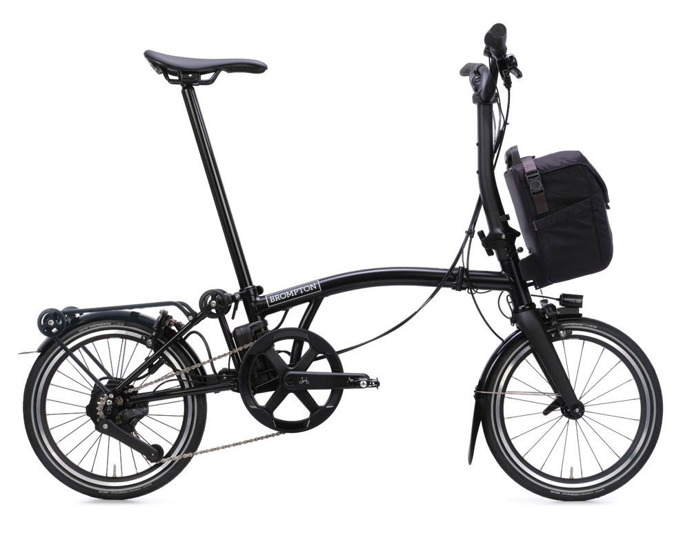 [QE-P-M4R-mBK-rBK-GW] Brompton Electric P Line 4-speed Mid bar folding bike with Rack (SuperRoll) - Black