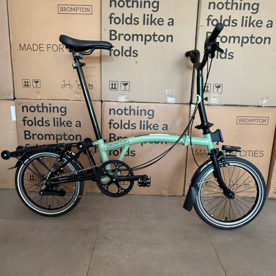 Brompton C Line Mid 6-speed folding bike - Matcha Green - with rack and lights - ex-demo