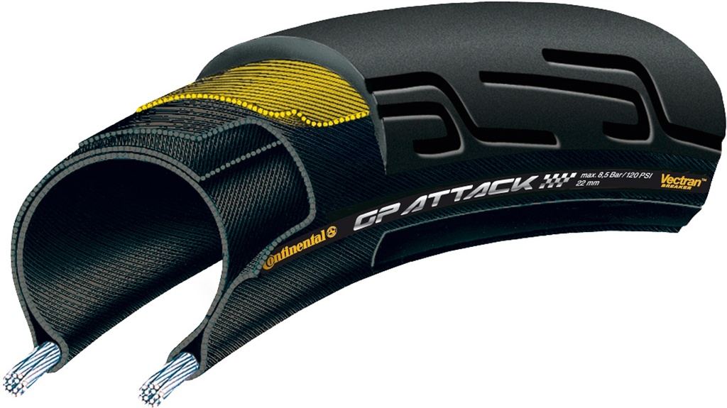 [0100488] Continental Grand Prix Attack II 700 x 22C Front Black Chili - Vectran Tyre