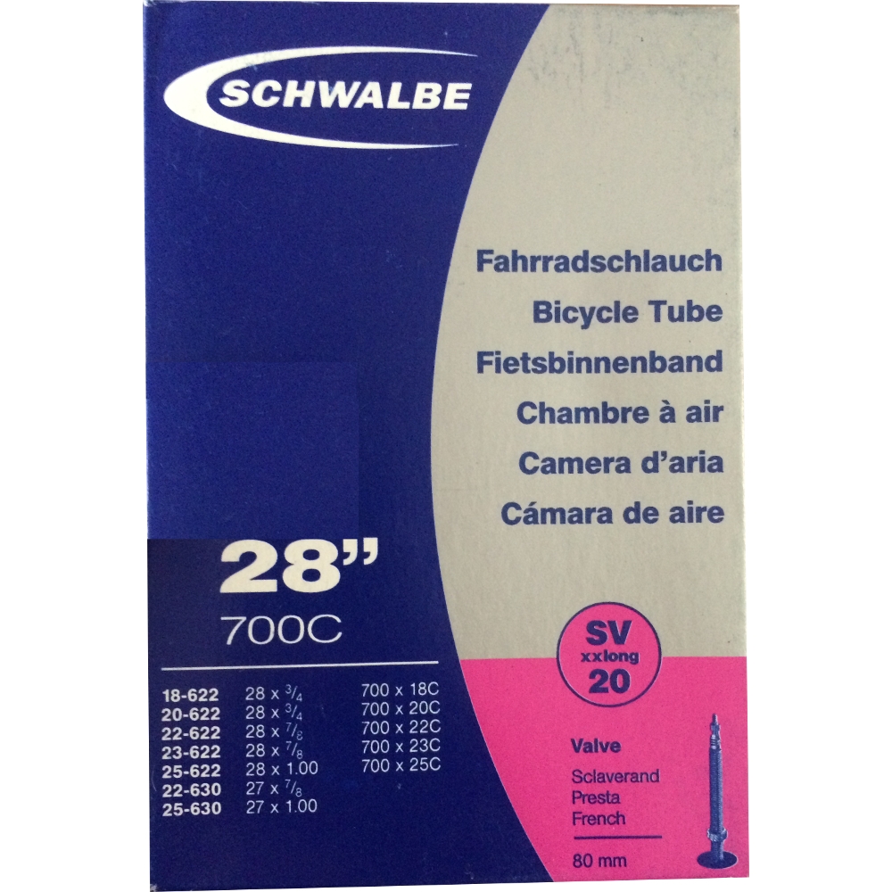 [SV20XXL] Inner tube 28 x 3/4 to 28 x 1 inch by Schwalbe - SV20 XXL 80mm presta valve