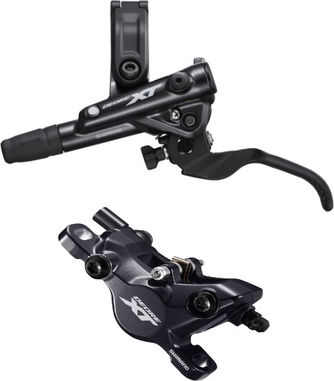 Shimano Deore XT BL-8100 bled brake lever/post mount calliper, rear left