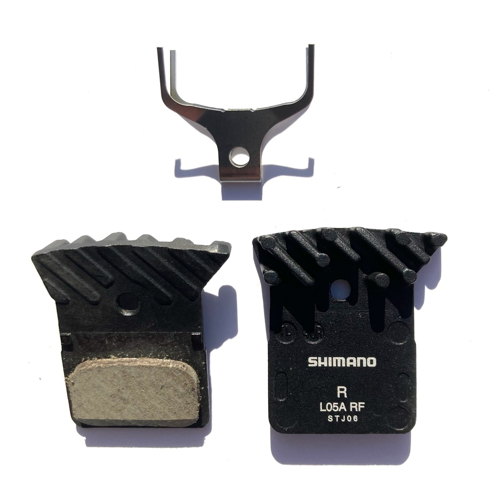 Shimano L05A-RF resin disc brake pads  with spring, alloy backed with cooling fins, resin